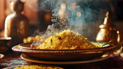 hot plate of biryani on the table