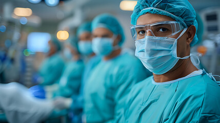 Surgeon looking at the camera with his team mask 