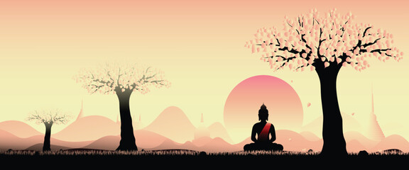 buddhist festival vesak day celebration and meditation concept vector background