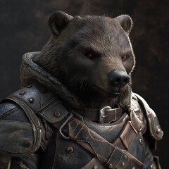 Un oso pardo que podría ser un valiente guerrero en algún videojuego - obrazy, fototapety, plakaty