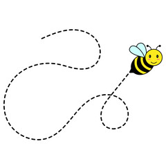 Bee Flying on Dotted Path. Vector Illustration