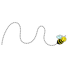 Bee Flying on Dotted Path. Vector Illustration