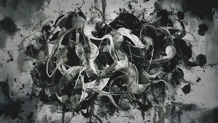 brush strokes and splatter effects black and white grunge background