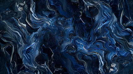 Dark indigo marble background with swirls of midnight blue and white, evoking a mysterious and deep oceanic feel - obrazy, fototapety, plakaty