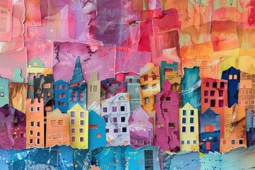 City collage art painting.