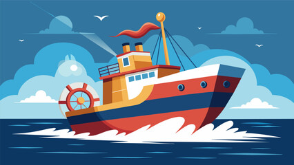 With the ship slicing through the water at full speed the friends sit at the helm trading insider knowledge and techniques on how to navigate through. Vector illustration