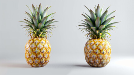 pineapple on a white background - obrazy, fototapety, plakaty
