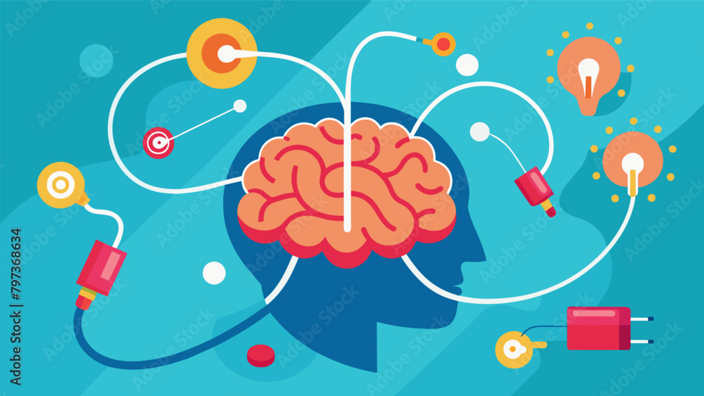 Poster a visual of electrical currents traveling through the brain and targeting specific areas responsible
