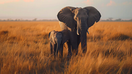 The gentle giants of  Kenya, Africa, are portrayed in their natural habitat as an African Bush...