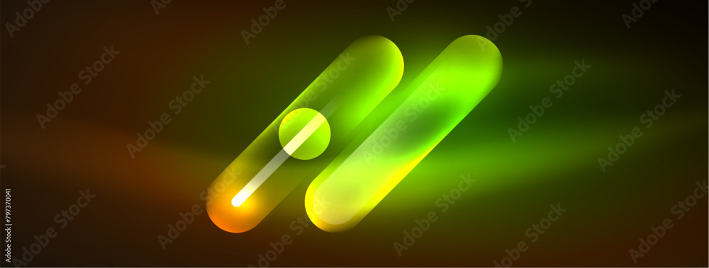 Poster neon lines on a dark background resembling a circle of glowing terrestrial plants. perfect for macro