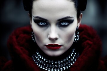 a woman with red lips and black makeup
