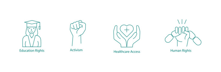 Vector Icons: Promoting Education Rights, Activism, Healthcare Access, and Human Rights Advocacy