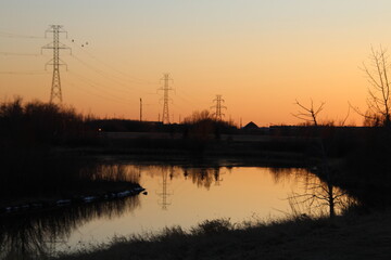 Sunset Glow On The Water, Pylypow Wetlands, Edmonton, Alberta - obrazy, fototapety, plakaty
