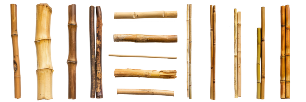 Piece of tropical bamboo trunk collection isolated on transparent background