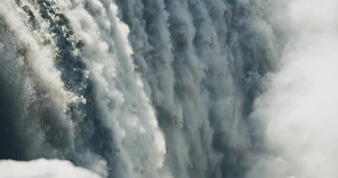 close up of powerful dettifoss waterfall iceland europe 4K 