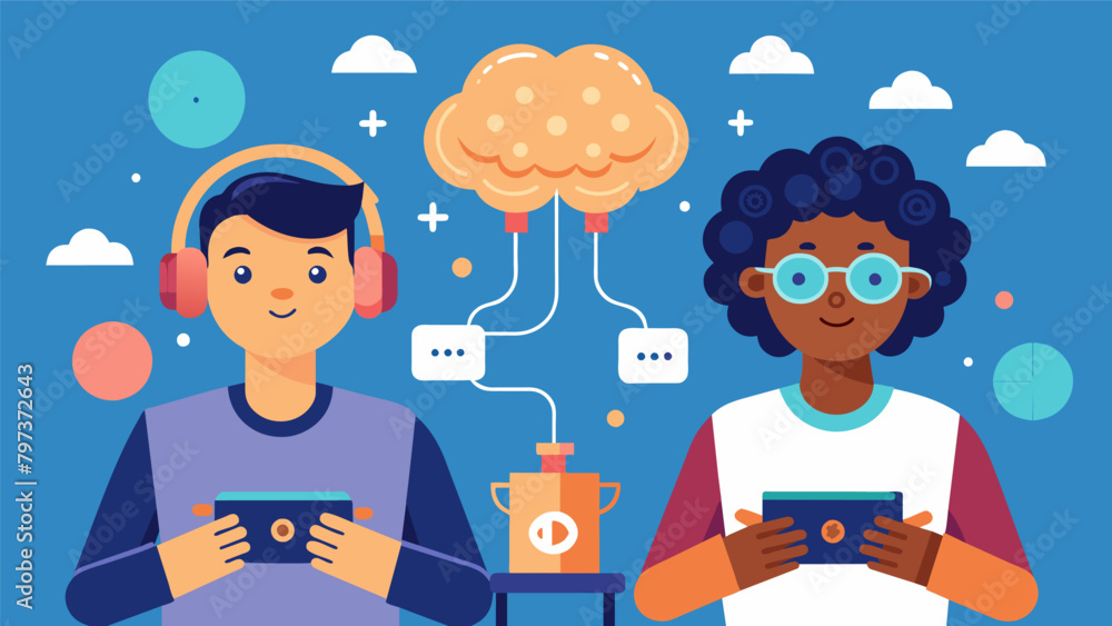 Poster a pair of friends race against each other on a braincontrolled video game using their mental focus a