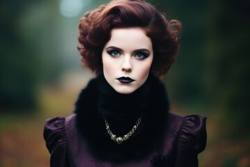 a woman with dark makeup and black lipstick