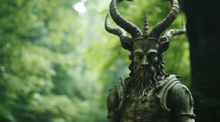 a statue of a man with horns