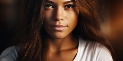 Fototapeta premium a woman with brown hair and white shirt