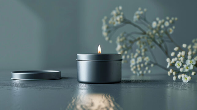Lighten grey candle tin / container , grey candle mockup, blank candle jar