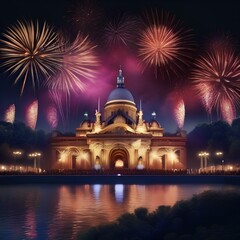 Fototapeta na wymiar A fireworks display at the closing ceremony of the Paris Olympics3