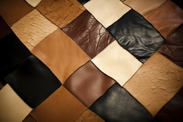 a close up of a patchwork of leather