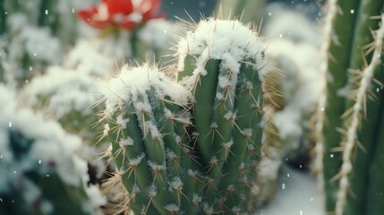 a cactus with snow on it