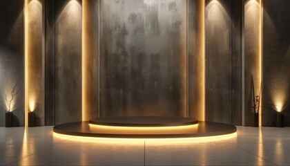 Obraz premium empty stage with concrete wall background and yellow lights