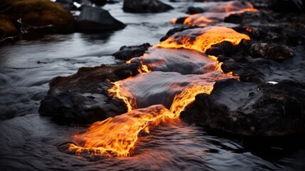 lava flowing into a body of water