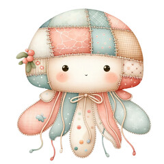 A cute jellyfish with a pink, blue, and green hat
