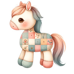 A colorful horse with a patchwork blanket on its back
