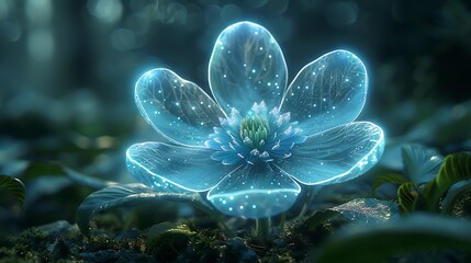 Visualize a luminous flower that emits a soft, glowing light in a mystical forest