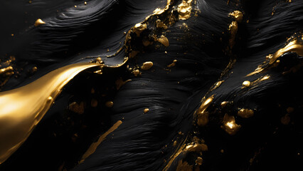Streaks of gold paint on a black abstract surface