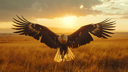 A solitary eagle soaring high above the plains of  Kenya, Africa, its majestic wingspan and keen eyesight captured in breathtaking 8k resolution, showcasing the majesty of African avian predators