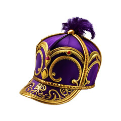 Regal purple and gold Mardi Gras jester cap on a transparent background, PNG Format