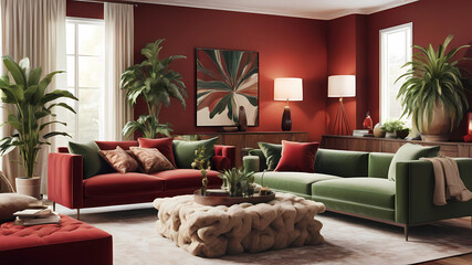 Create a minimalist living room with a touch of modern elegance. Incorporate warm earth tones such...