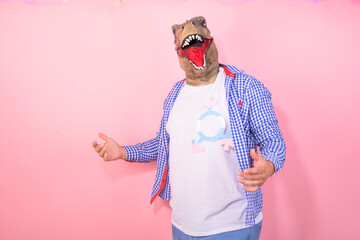 man with T-Rex head wearing casual clothing with the transgender symbol. concept of gender equality