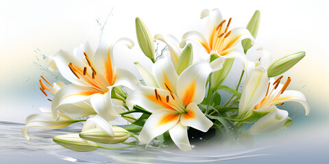 A close up of a flower with the word lily on it summer bouquet on white background
