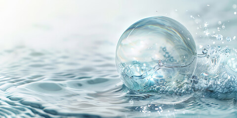 water drops and bubbles,,Collagen Skin Serum and Vitamin , bubbles in water, for beauty skin care cosmetics, spa products,abstract oil bubbles or face serum background. Oil and water bubbles .banner