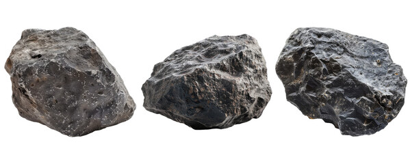 set of three asteroid space stone on transparent background
