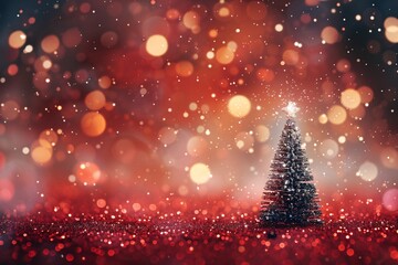 abstract red christmas decoration background with snowflakes and geometrical shapes. particles sprinkles holiday celebration new year. shiny lights. wallpaper background. Generative AI