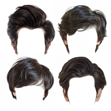 set of trendy black man hair wig png on transparent background