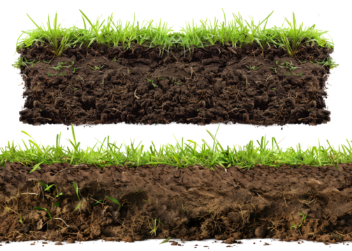 set of green grass with soil mud on transparent background