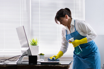 Janitor Cleaning Office Desk