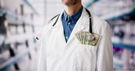 Rich Doctor Holding Money. Good Cash