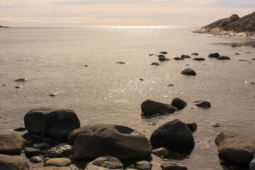 sunset over the rocky coast - M&oslash;len