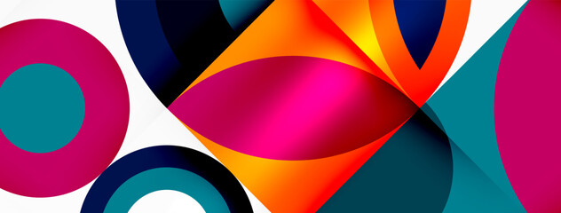 Obraz premium Vibrant liquid magenta paints create a colorful abstract background with swirling circles and triangular petals, resembling a fluid water pattern on a white canvas