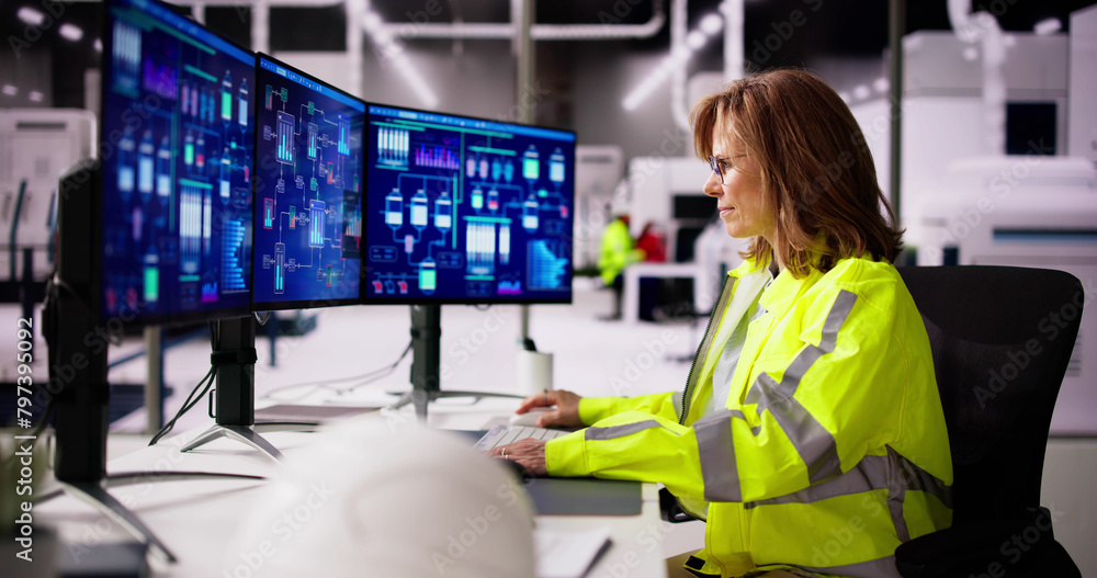 Fototapete industrial data automation system on computer