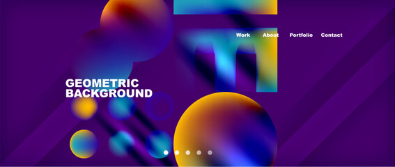 A visually striking geometric background featuring circles and lines in shades of magenta, electric blue, and purple. Perfect for technology events or entertainment venues with visual effect lighting