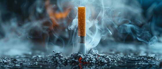 health approaches with an ecigarette and traditional cigarette amidst swirling smoke, reflecting choices and habits - obrazy, fototapety, plakaty